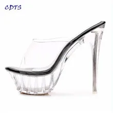 Crossdresser Plus:35-42 43 Summer brand sandals 14cm Ultra high thin heels transparent Platforms pumps women party flip flops