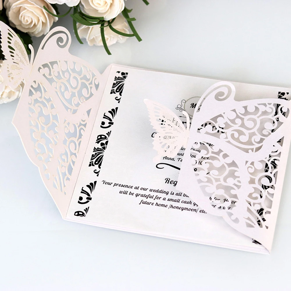 10 шт пустотелые свадебные пригласительные открытки с бабочкой, бумажные карты и обложки, набор для свадьбы, дня рождения, душа, вечерние украшения