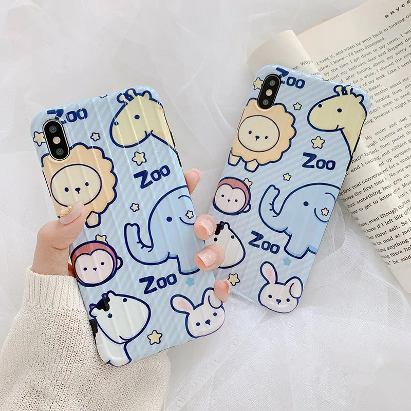 

Cartoon Animal Blue Soft TPU Case For iPhone 7 8 Plus Shockproof Case Skin For iPhone X XS Max XR 6s 6 Plus Phone Cover Funda