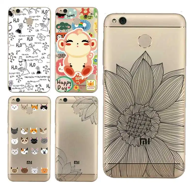 Cartoon Monkey Cute Hand cat Flower Soft Clear TPU Phone Case For xiaomi redmi 4x 4a note5a note4x 5s mi6 note3 Free Shipping | Мобильные