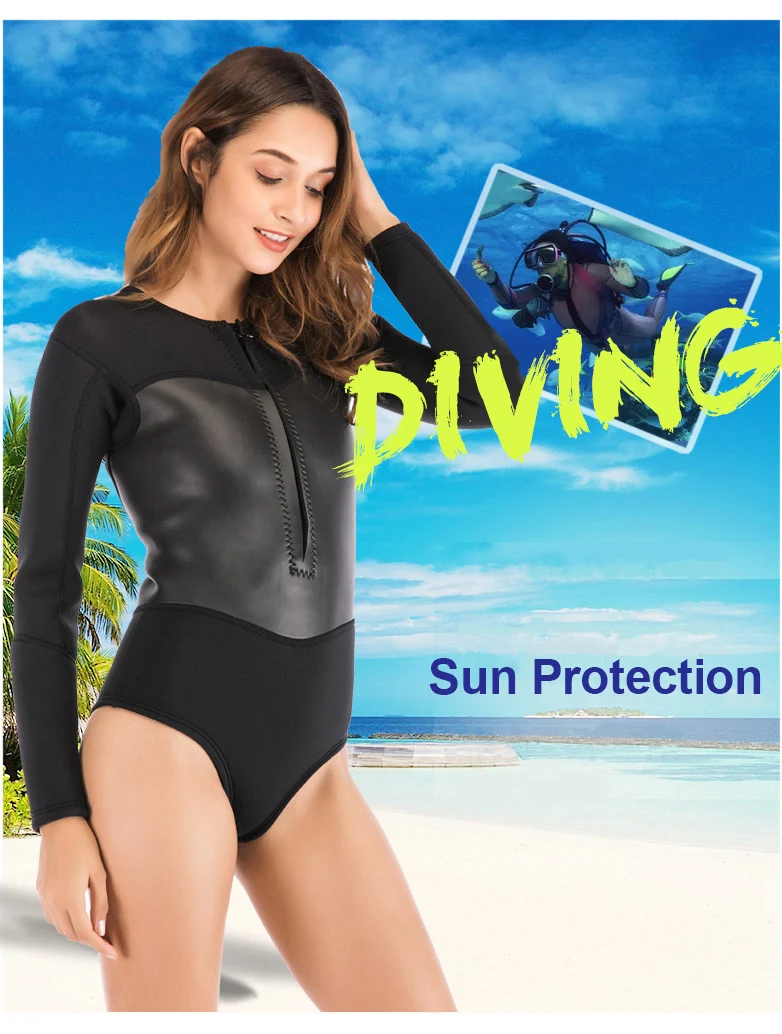 ウェットスーツ女性サーフィンネオプレン女性2ミリメートルネオプレンウェットスーツワンピース水着サーフィン長袖女性ダイビングスーツ Wetsuit Aliexpress