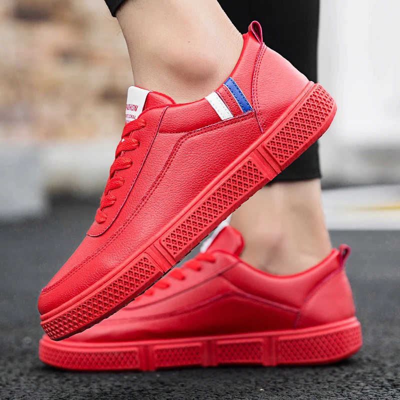 

New Arrival Shoes Male 2019 Spring Autumn Fashion Solid Color Men Vulcanized Shoes Lace-up Casual Youth Trend Men Flat Sneakers