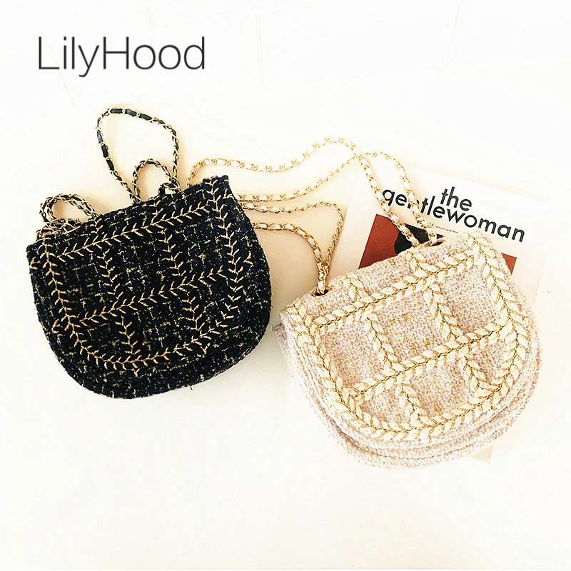 

LilyHood Female Tweed Messenger Bag Female Fashion Small Cute Wool Felt Chain Shoulder Bag Feminine Handbags Dropshipping