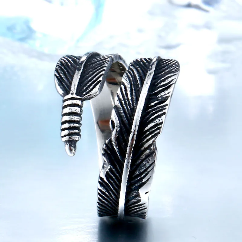 BEIER New Designed Vintage Feather 316L Stainless Steel Rerto Leave Ring For Man Woman Never Fade BR8 304|ring for|rings for mendesigner ring |