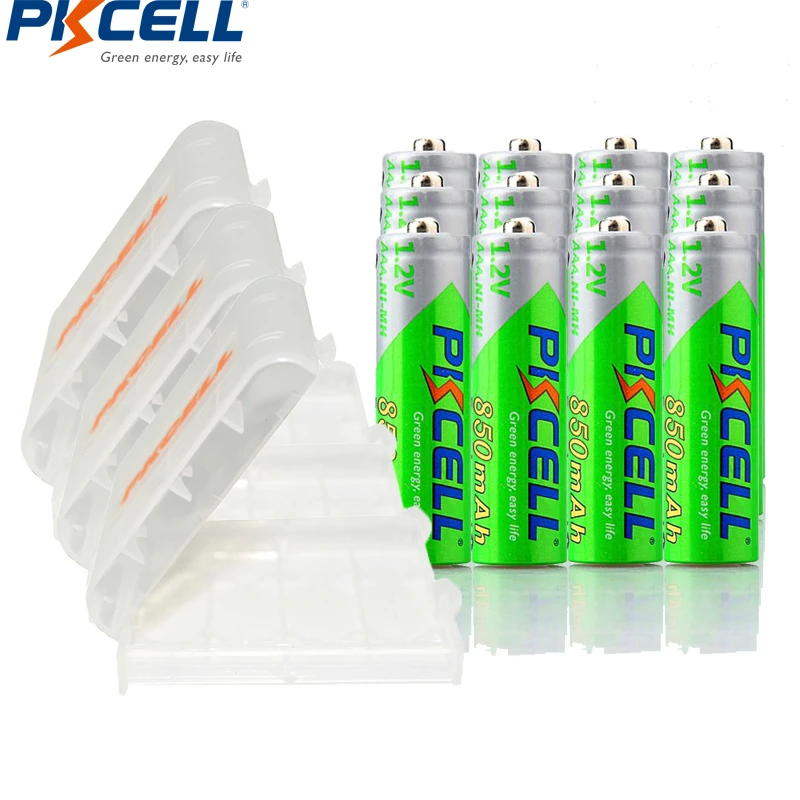 

12 X PKCELL Ni-MH Low Self-Discharge 850mAh AAA Rechargeable Battery with 3 Battery Hold Case box