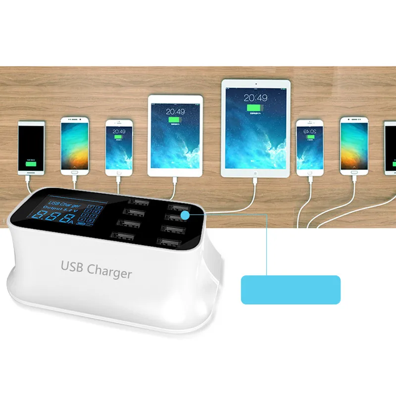 5V 2.4A With LCD Digital Display 8 Port USB Charger Fast Quick Charge Smart Charging Station Adapter For Smart Phone Tablet PC
