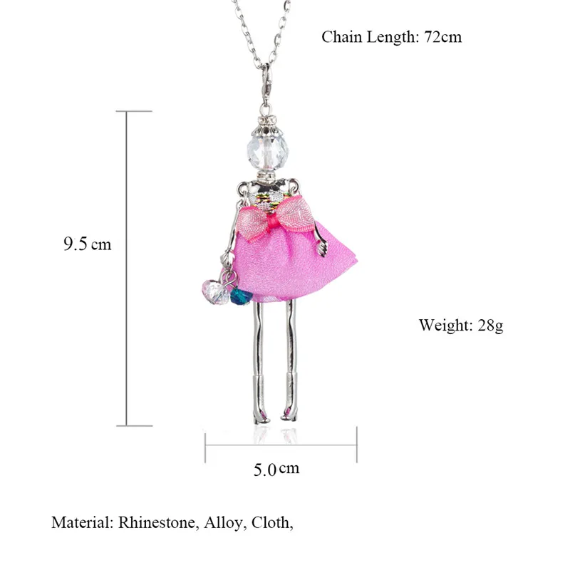 Милые Стразы, ожерелье с кукольной подвеской, длинная цепочка для маленьких девочек, большое ожерелье-чокер для женщин, макси ювелирные изделия, колье для женщин