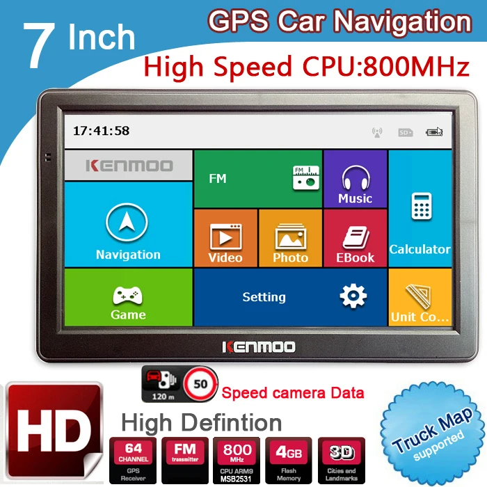 новый 7 дюймовый hd автомобильный gps навигации 800 мгц fm/4gb/ddr3 256m 2014 карты для tomtom