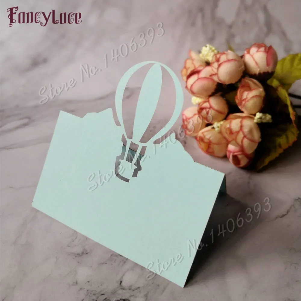 

Birthday Party Decor Place Cards Laser Cut 50 Pcs Hollow Hot Air Balloon Wedding Event Table Name Card Paper Decoupage
