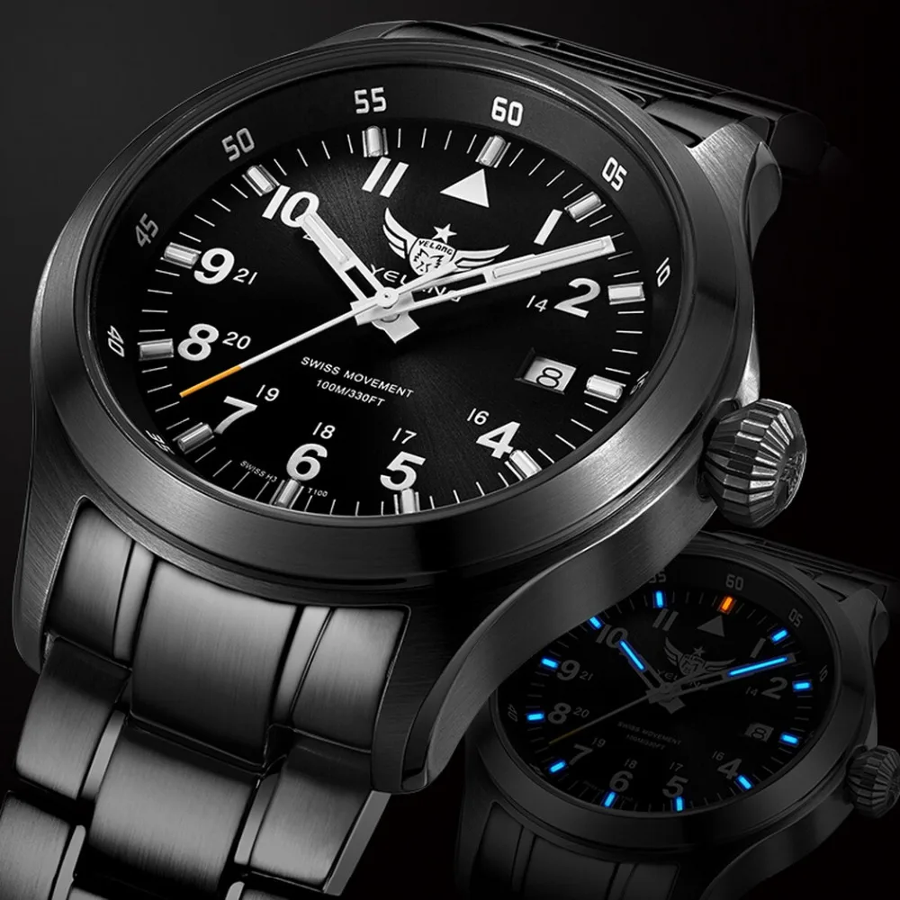 YELANG V1021 T100 Tritium Tubes + Flourescent числа 100 м водонепроницаемый черный ремешок из