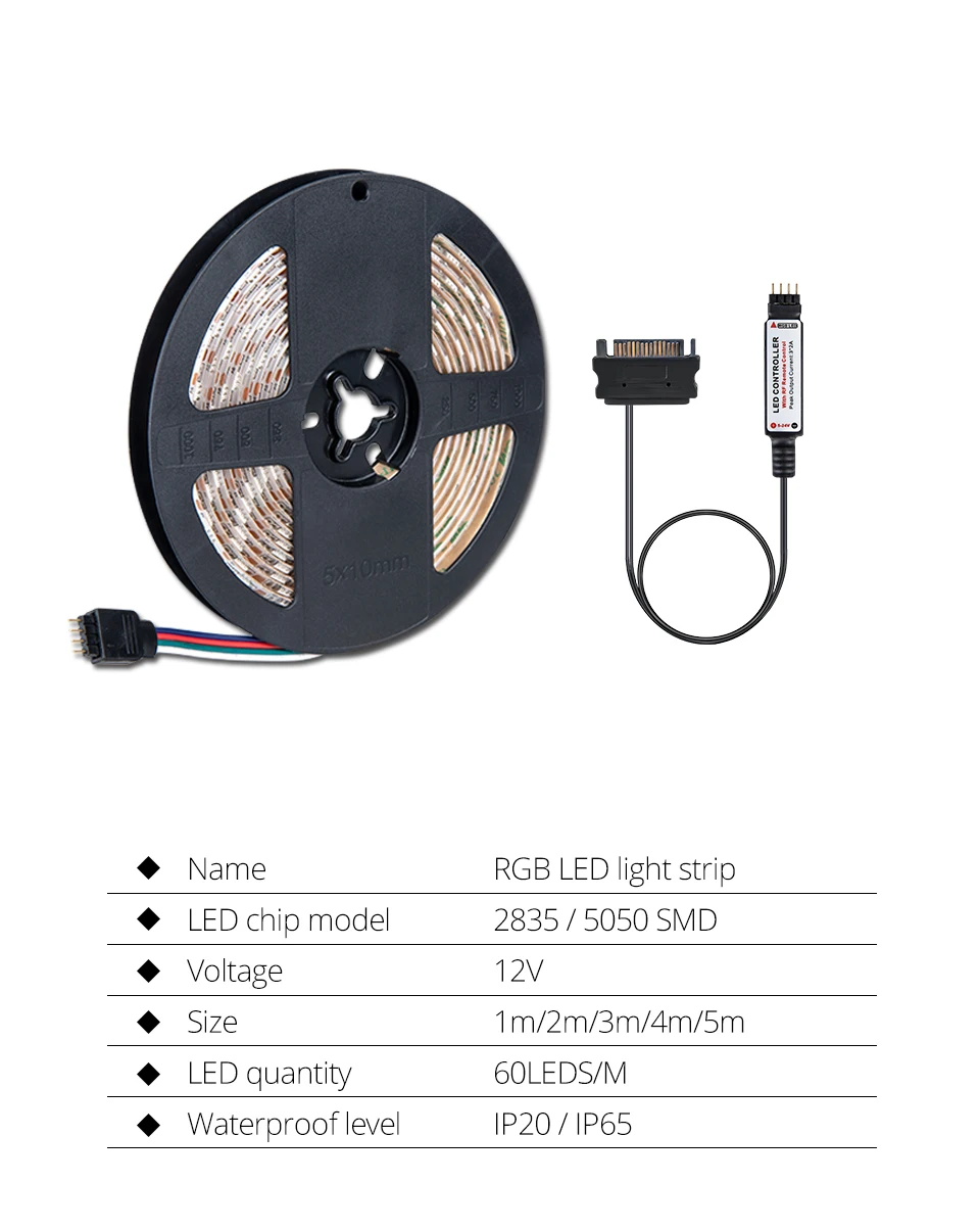 EeeToo RGB Светодиодная лента 5050 водонепроницаемый SATA интерфейс Светодиодная лента светильник 60 светодиодный s/m Диодная лента RF беспроводной контроллер для ПК компьютера