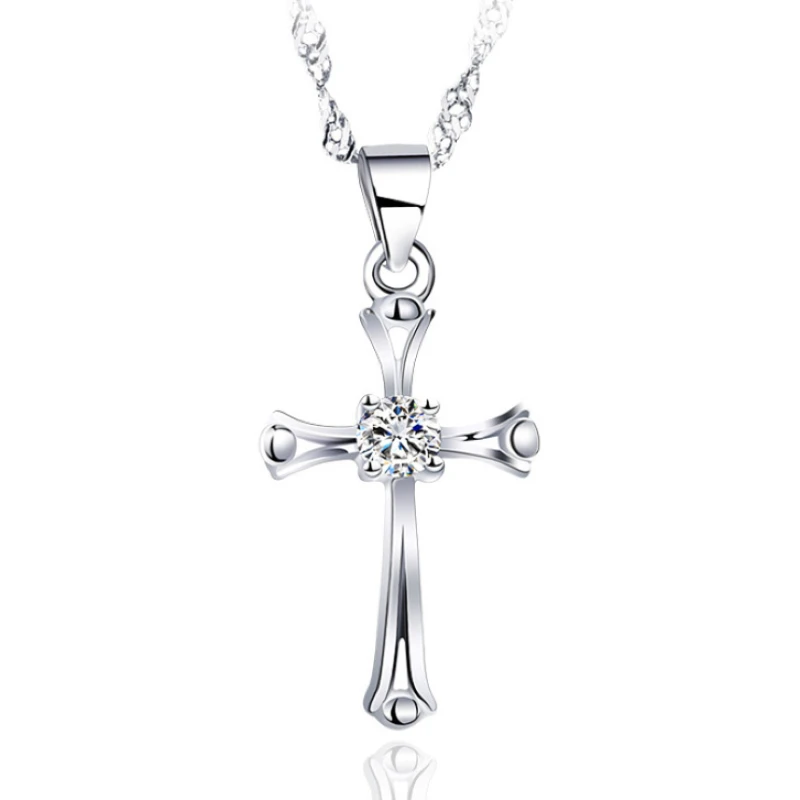 New Fashion 925 Sterling Silver Charms Cross Pendant Beautiful Women Necklace New Fashion 925 Sterling Silver Charms Cross Pendant Beautiful Women Necklace