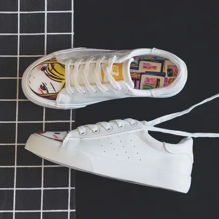

2019 small white shoes female Korean version girls canvas shoes students white shoes flat casual sports graffiti shoes