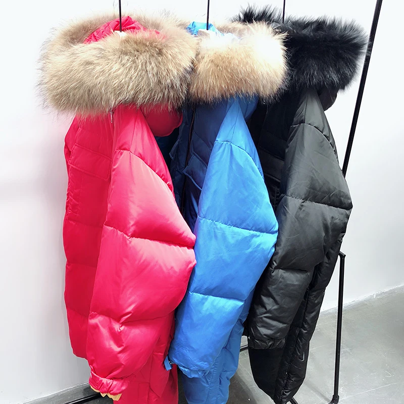 Big Real Raccoon Fur 2018 Winter Jacket Women Long Down Parka Female White Duck Down Jacket thick Warm Hooded Women Loose Coats