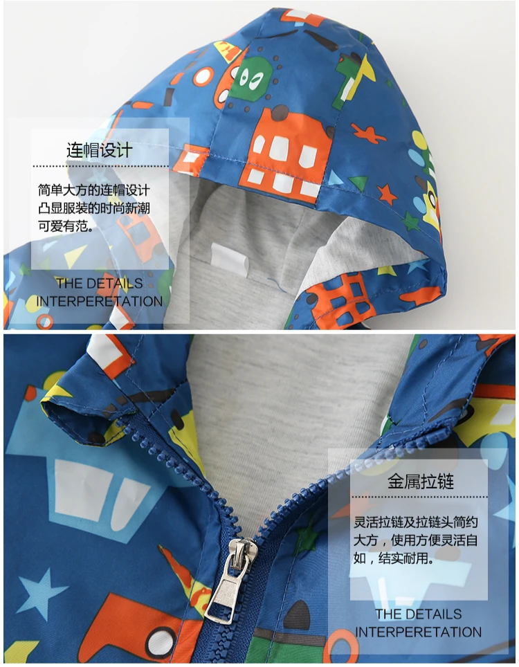 Baby Boy Kids Jacket Coat Windbreaker for Boys Children Navy Blue Print Cartoon Bus Car Hooded Single Zipper Outwear 2 3 4 5 6 t (2)