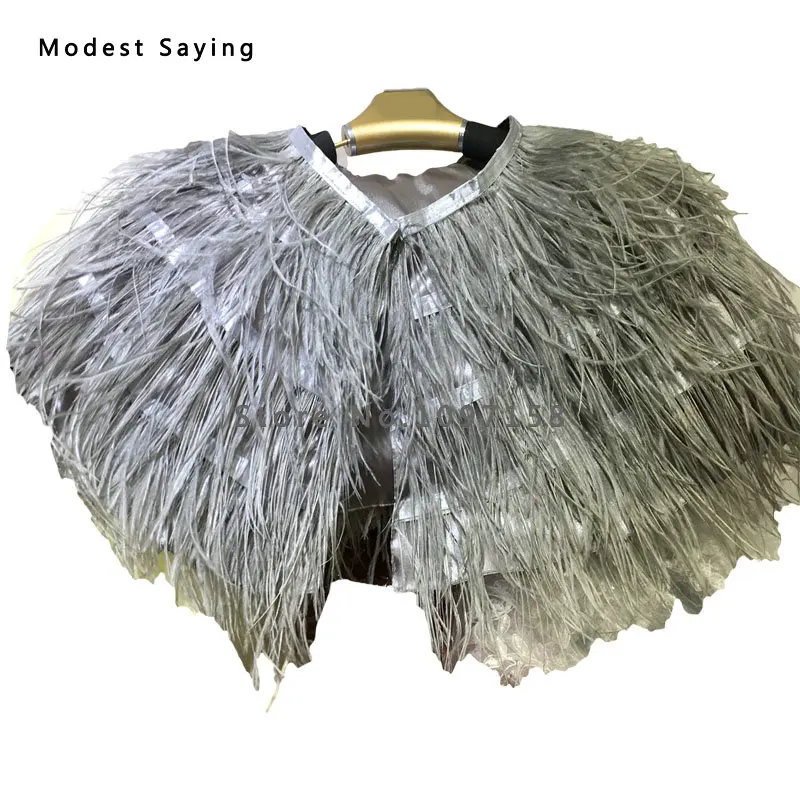 Настоящие элегантные Серые меховые шаровары из страусиных перьев для свадьбы 2017