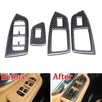 

For Volvo XC90 2016 2017 2018 4pcs/set Real Carbon Fiber Door Window Lift Buttons Cover Trim Accessories Car Styling