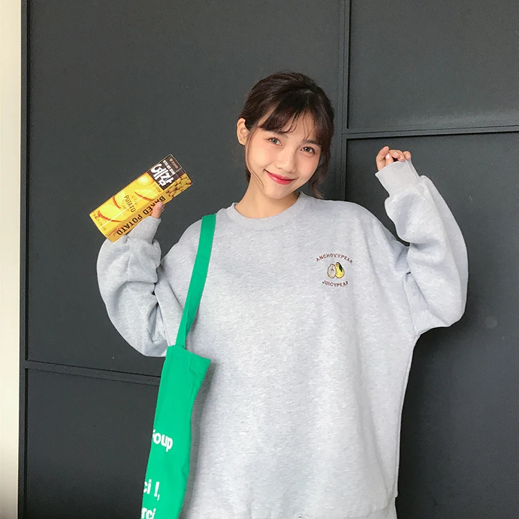 Женский свитшот Harajuku толстый Ulzzang свободный мультяшный фруктовый с надписями