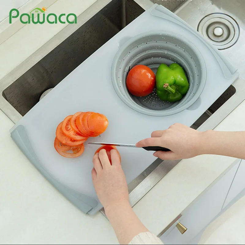 

3 IN 1 Multi-function Sink Drain Basket Cutting Board Filter Chopping Blocks Meat Vegetable Fruit Basket Storage Chopping Board