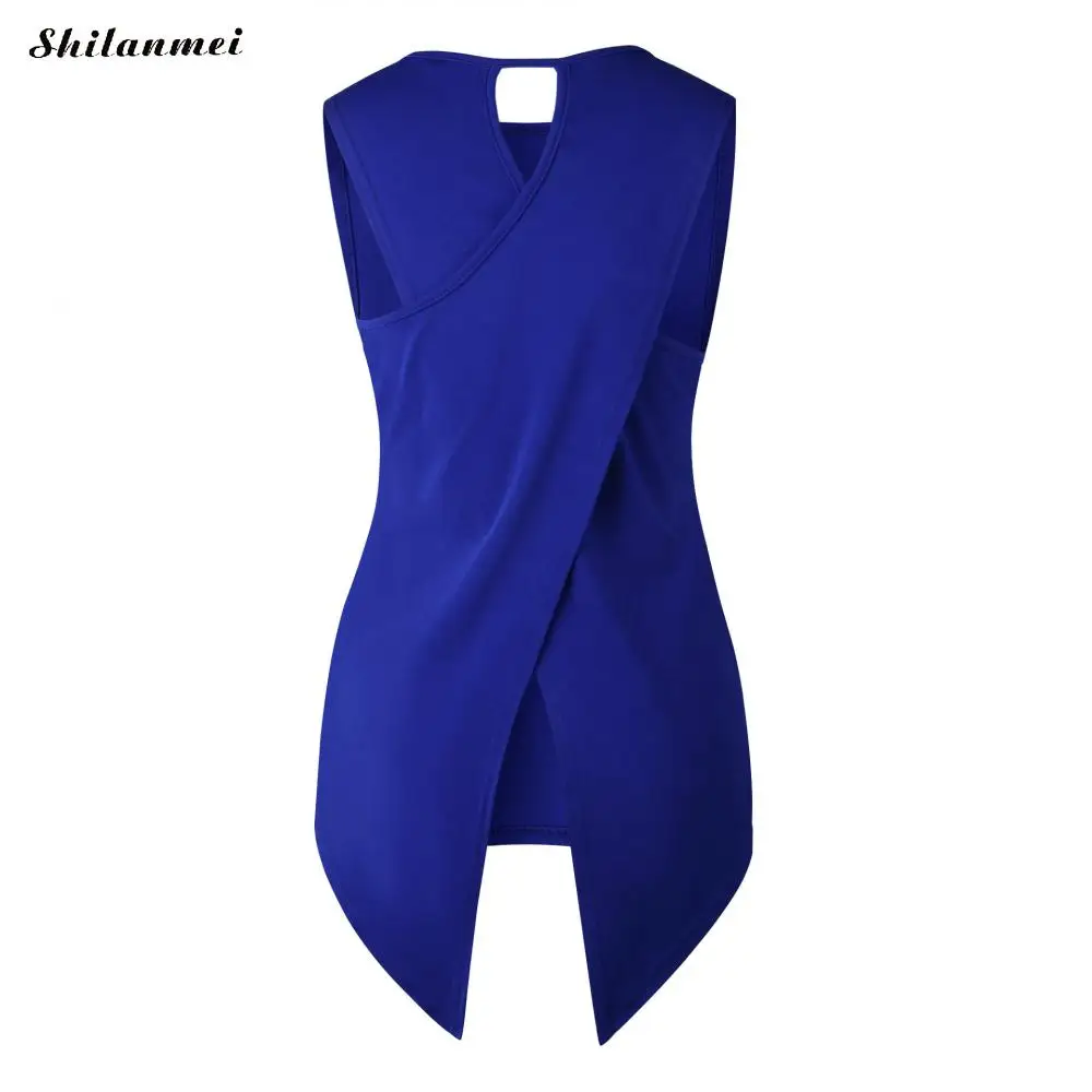 Womens Tops and Blouses Sleeveless Feminine Blouse Shirt 2018 Causal Loose Female Cross Irregular O-Neck Summer for Women |