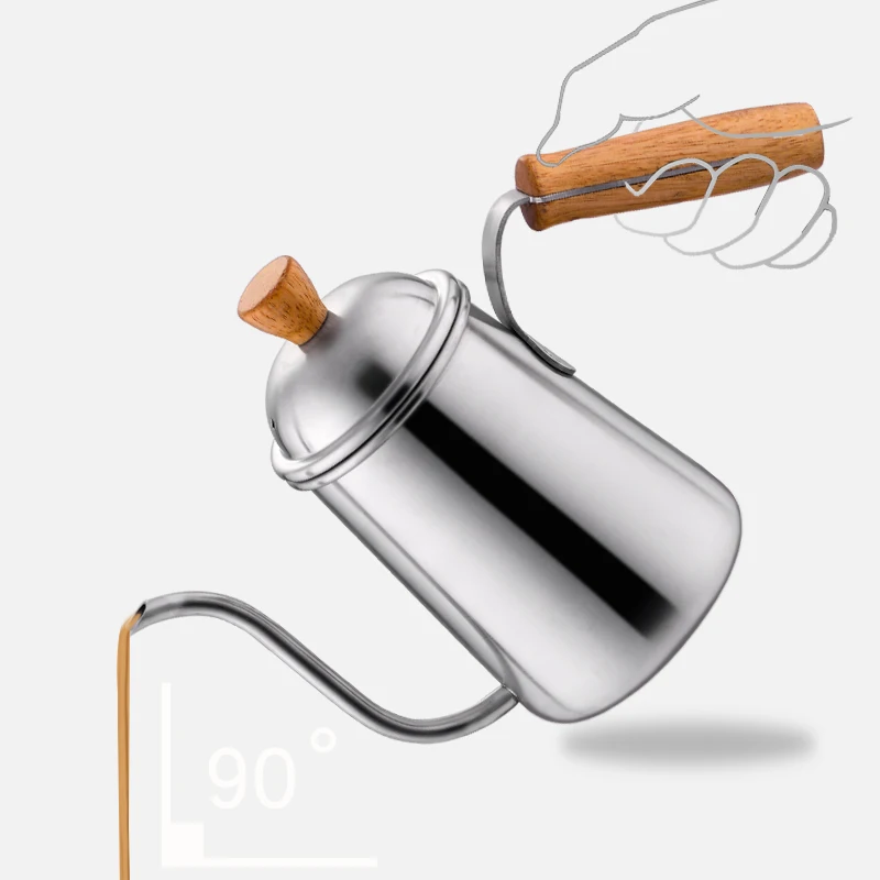 

650 ml Stainless Steel Goose Neck Coffee Drip Kettle Water Heating Tea Pot Milk Frothing Jug With Lid Kitchen