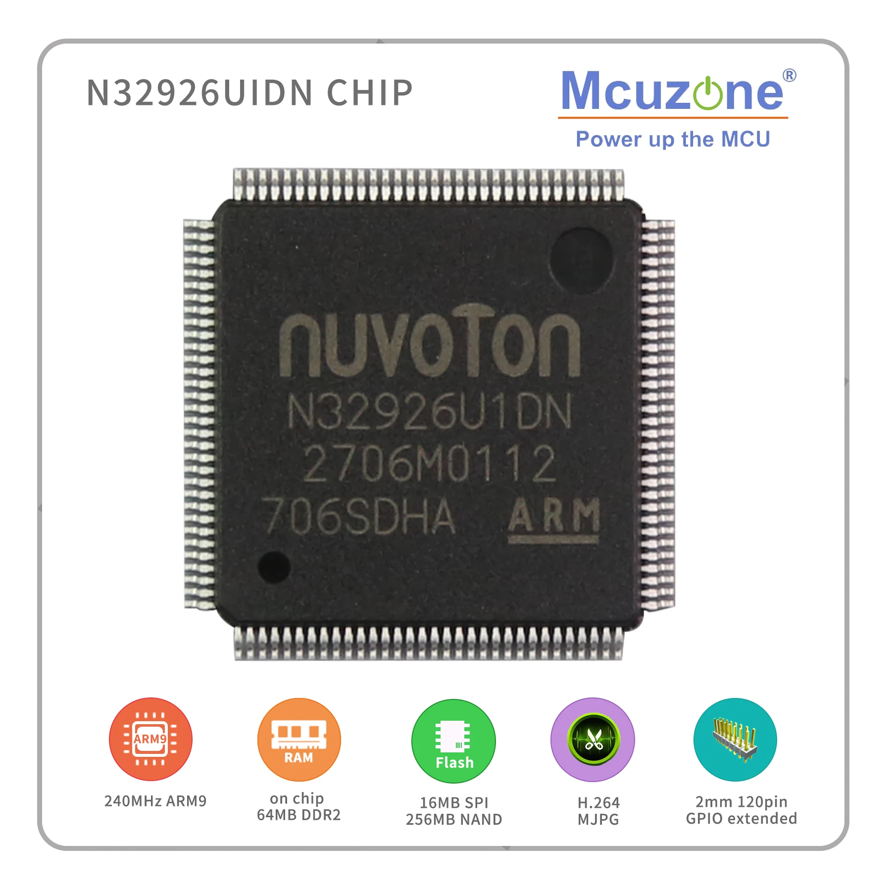 N32926U1DN, NUVOTON ARM926 ядро на основе Soc, с чипом 64 Мб DDR2, USB, LCDC, CMOS интерфейс, MJPEG H.264 кодек