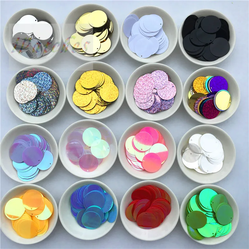 

60Pcs 25mm Large Sequins with 1 side hole pvc flat round loose sequin Paillettes Sewing craft Diy Scrapbooking Pendant