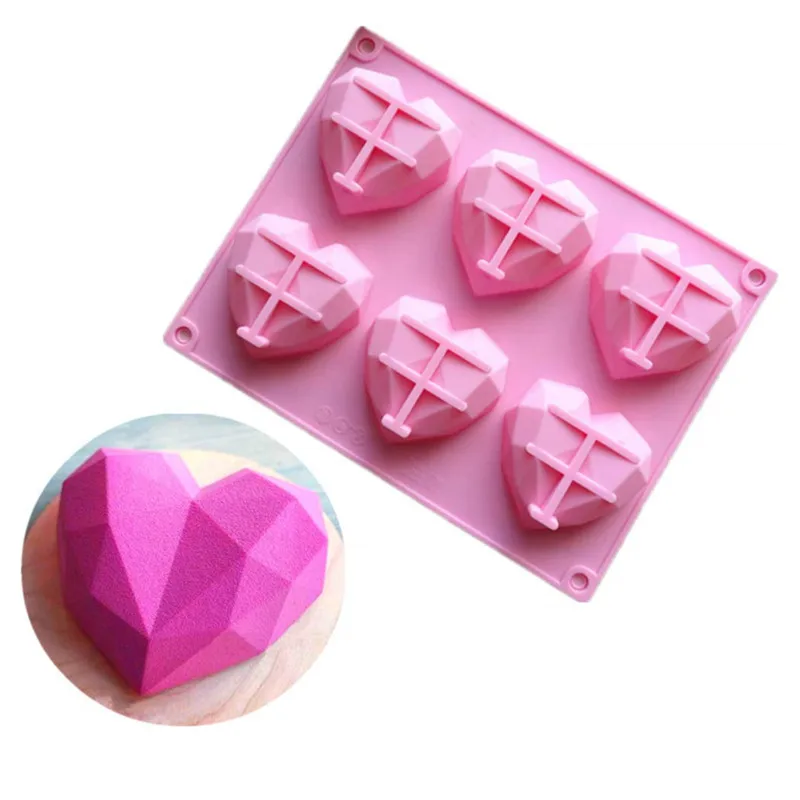 

VOGVIGO 6 Cavity Silicone Mould Cake Decorating Tools Diamond Heart Cake Mold Bakeware Form For Soap Mousse Pastry Tools