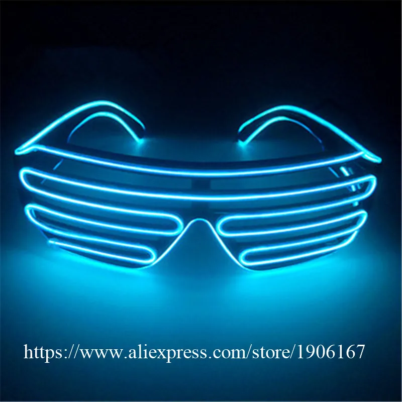 Free shipping Blue el glasses El Wire Fashion Neon LED Light Up Shutter Shaped Glow Rave Costume Party DJ Bright SunGlasses09