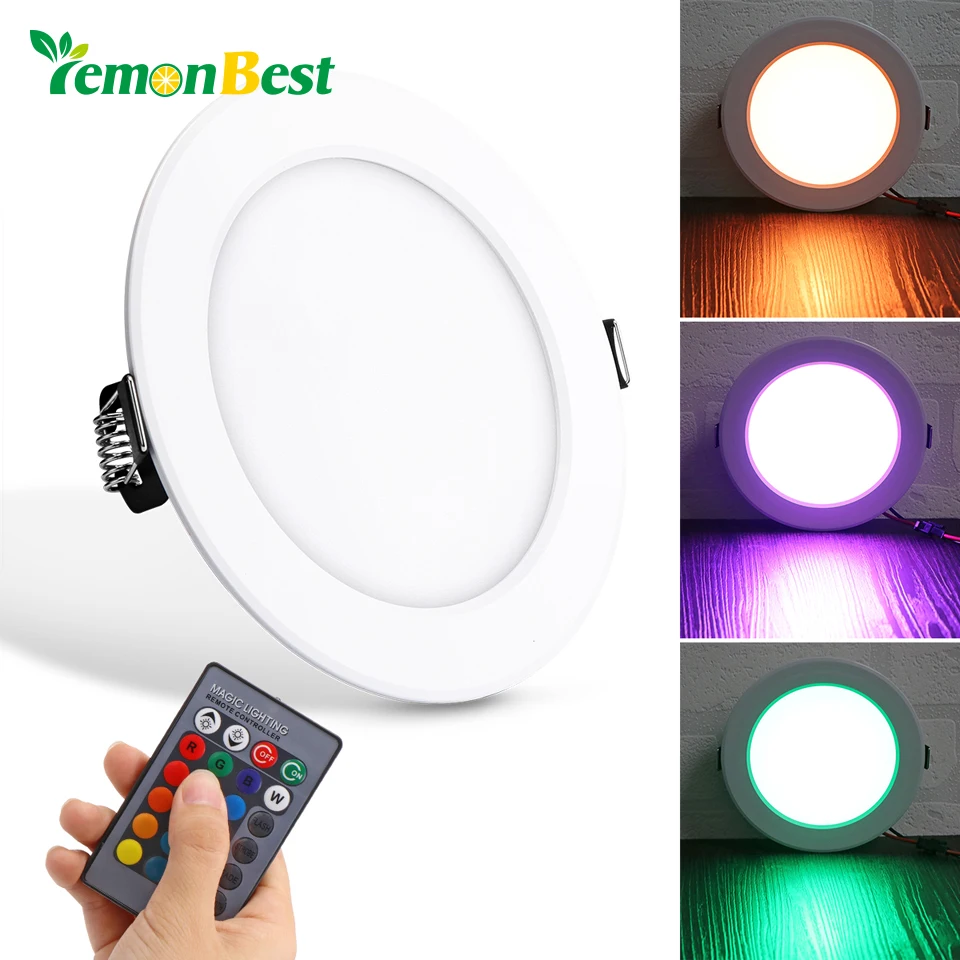 

10W Round RGB LED Panel Light Concealed Recessed Ceiling Lights with Remote Control AC 85-265V