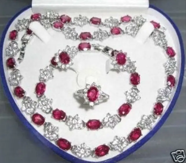 

Bridal jewelry 9K Red Crystal necklace bracelet earring ring set AAA style 100% Natural jade Noble Fine jewe