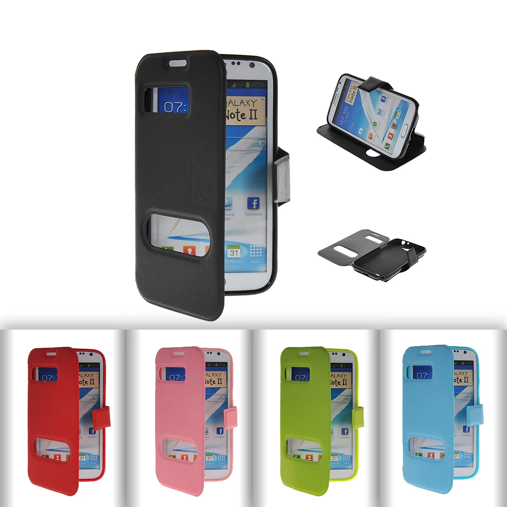 

Double Window Pu Leather 5.3For Samsung Galaxy Note Case For Samsung Galaxy Note 1 N7000 I9220 i717 Cell Phone Back Cover Case
