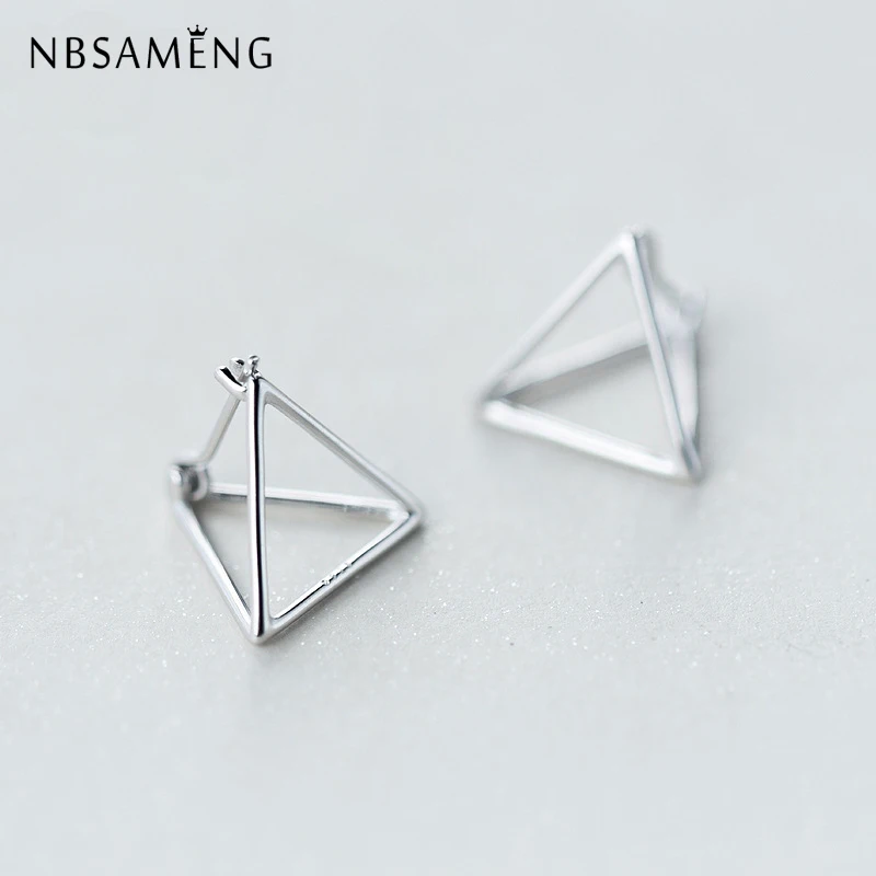 NBSAMENG 925 пробы серебро треугольники Геометрия пустотелые серьги гвоздики для Для женщин девушки ювелирные изделия предотвратить аллергия
