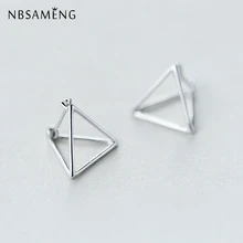 NBSAMENG 925 пробы серебро треугольники Геометрия пустотелые серьги гвоздики для Для женщин девушки ювелирные изделия предотвратить аллергия