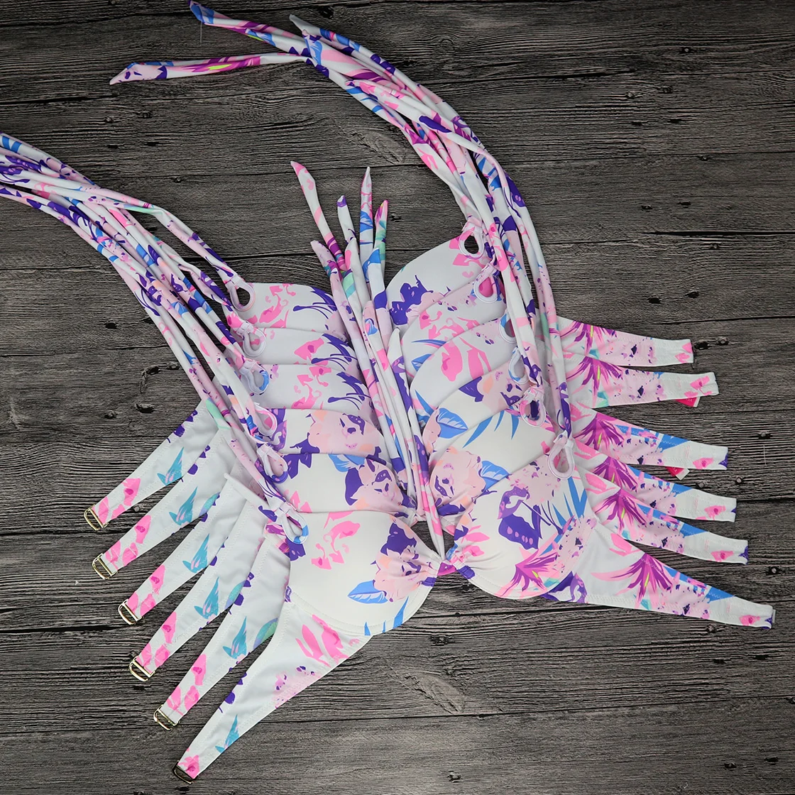 

2018 Summer Underwire Triangle Sexy Halter Bras Crop Top Women Thin Foam Decorated Straps Solid Bra For Teenager Girls