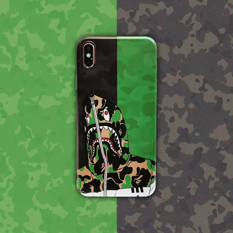

Color blockin Shark mouth Green Head Half iphonecase for 6s 7 8plus xs max Half-wrapped Dirt-resistant Anti-knock