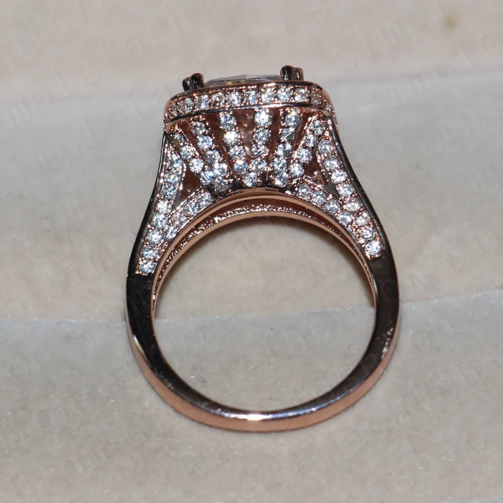 Модное ювелирное изделие, розовое золото, 925 пробы, серебряное кольцо с подушками, 10Ct, AAAAA, циркон, cz, обручальное кольцо для женщин