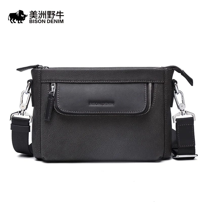 

Brand BISON DENIM Genuine Leather Handbag Men Bag Casual Satchel Messenger Bag Business Travel Crossbody Bag Men's Shoulder Bags