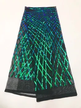 

Green Sequined African French Mesh Net Lace Fabric For India Evening Party Dress Fabrics 2017 New Nigeria Sequins Voile