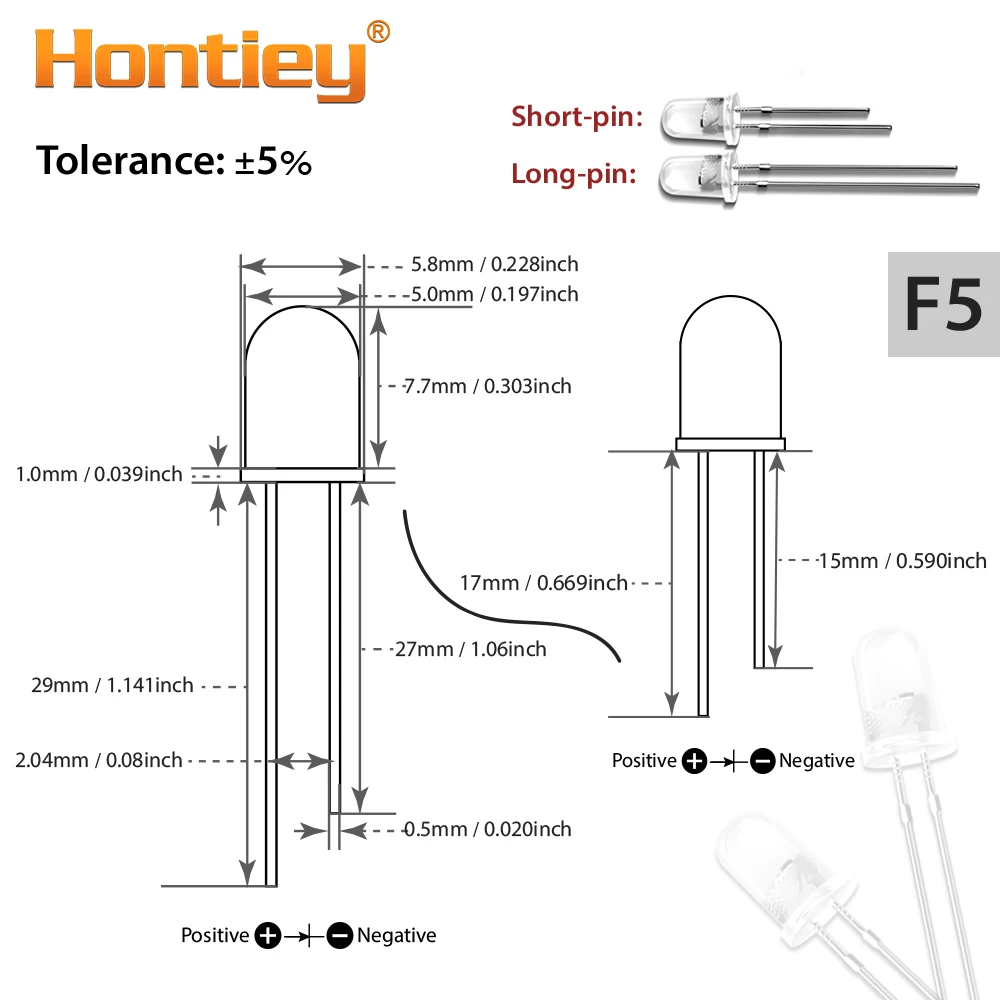 Hontiey 100 шт. LED 5 мм диодный свет DIY белый желтый красный синий зеленый круглый прозрачный 3 мм светоизлучающие диоды лампы F5 бусины