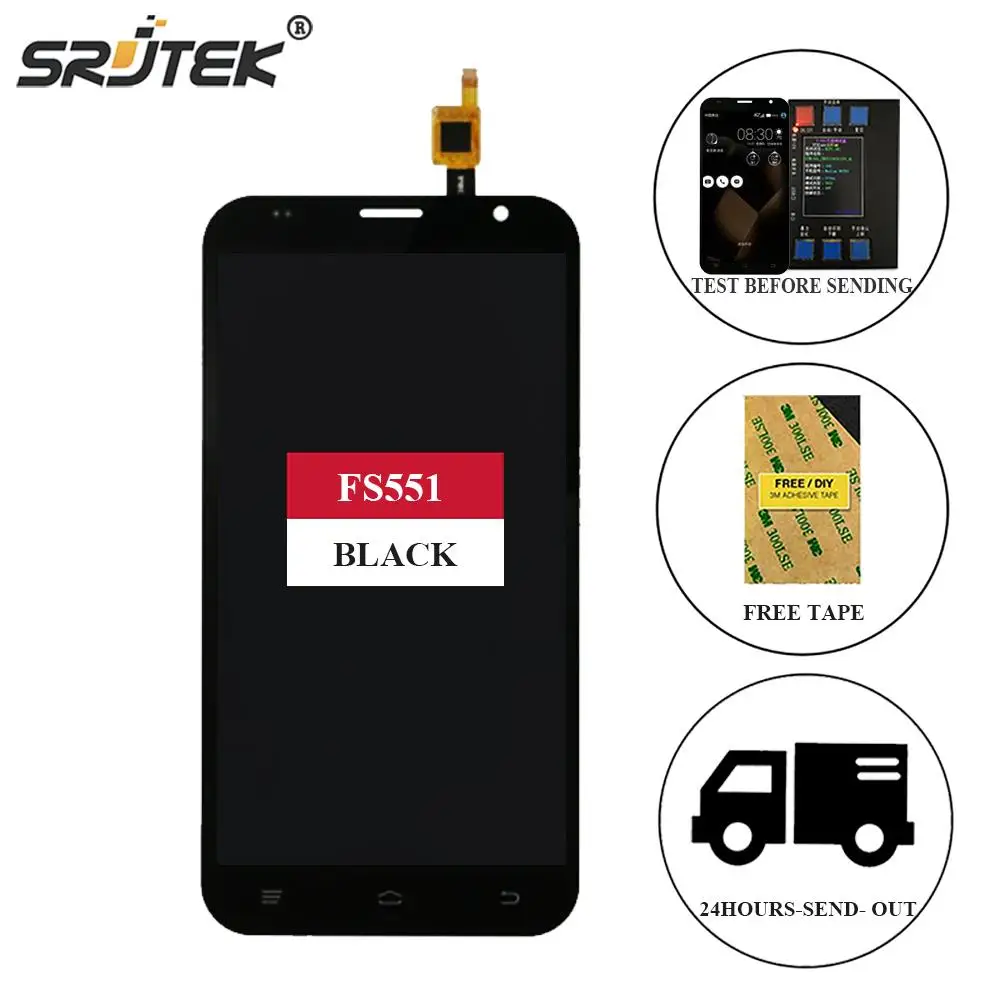 

Srjtek For Fly FS551 FS 551 Nimbus 4 LCD Display Matrix + Touch Screen Digitizer Full Assembly 5.5'' For Fly FS551 Black