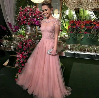 

Cap Sleeve Crystal Dress Luxury Evening Dress 2020 Formal Dress Pink Robe Soiree vestidos de festa