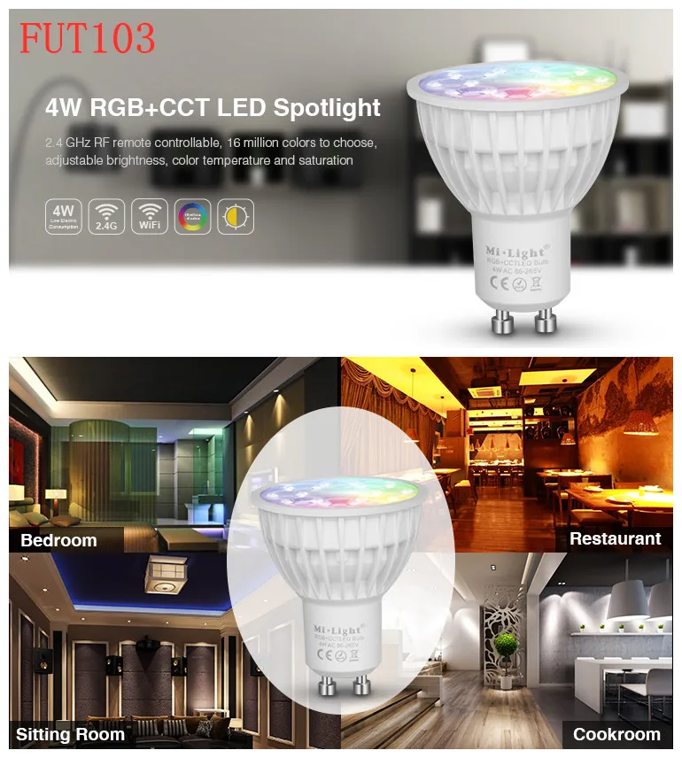 

Milight 4W 5W 6W 8W 9W 12W E14 GU10 MR16 E27 RGB CCT WiFi led Light Blub Spotlight FUT103/FUT104/FUT013/FUT014/YB1 Alexa voice