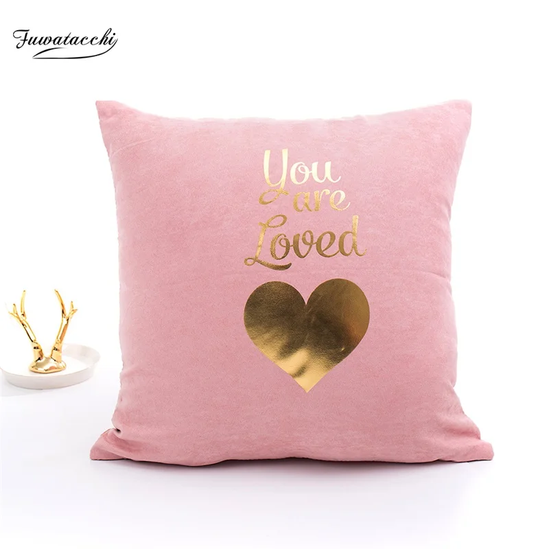 Fuwatacchi наволочки для подушек с золотым тиснением, наволочки для подушек с надписью Friut Heart, розовая наволочка для дома, дивана, стула, украшения
