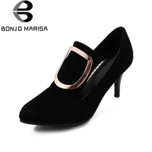BONJOMARISA Women s 2018 New Metal Buckle Decoration Pumps Sexy Thin High Heel Pointed Toe Stiletto