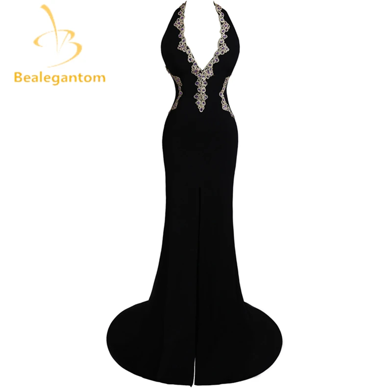 

Bealegantom Real Photo Black Applique Evening Dresses 2019 Off The Shoulder Long Evening Party Dress vestido longo QA1021