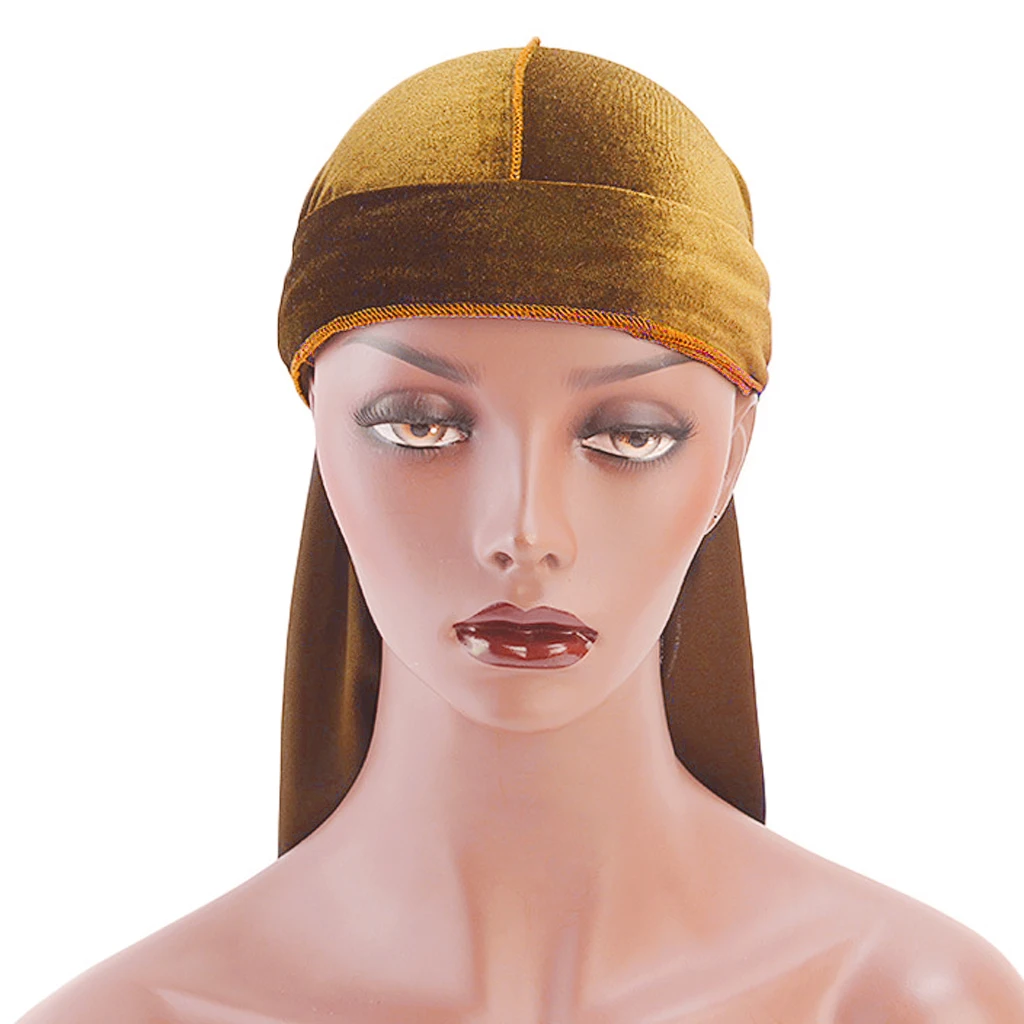 Women Men Long Tail Plain Velvet Bandana Turban Hat Durag Headwear Pirate Cap Head Wraps