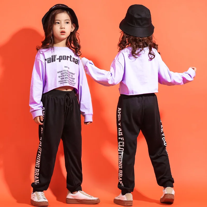 

Children Cropped Sweatshirt Shirt Casual Pants Hip Hop Clothing Clothes Jazz Dance Costume for Girls Ballroom Dancing Streetwear