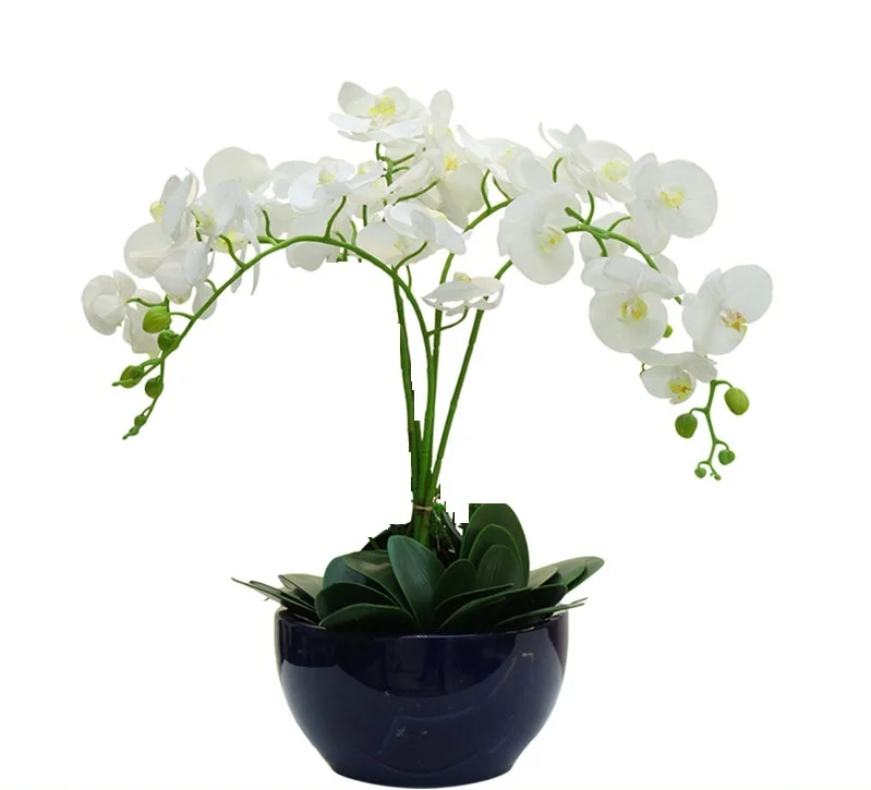Flower Arrangment Orchids 4pcs Orchid 3pcs Leaf Real Touch