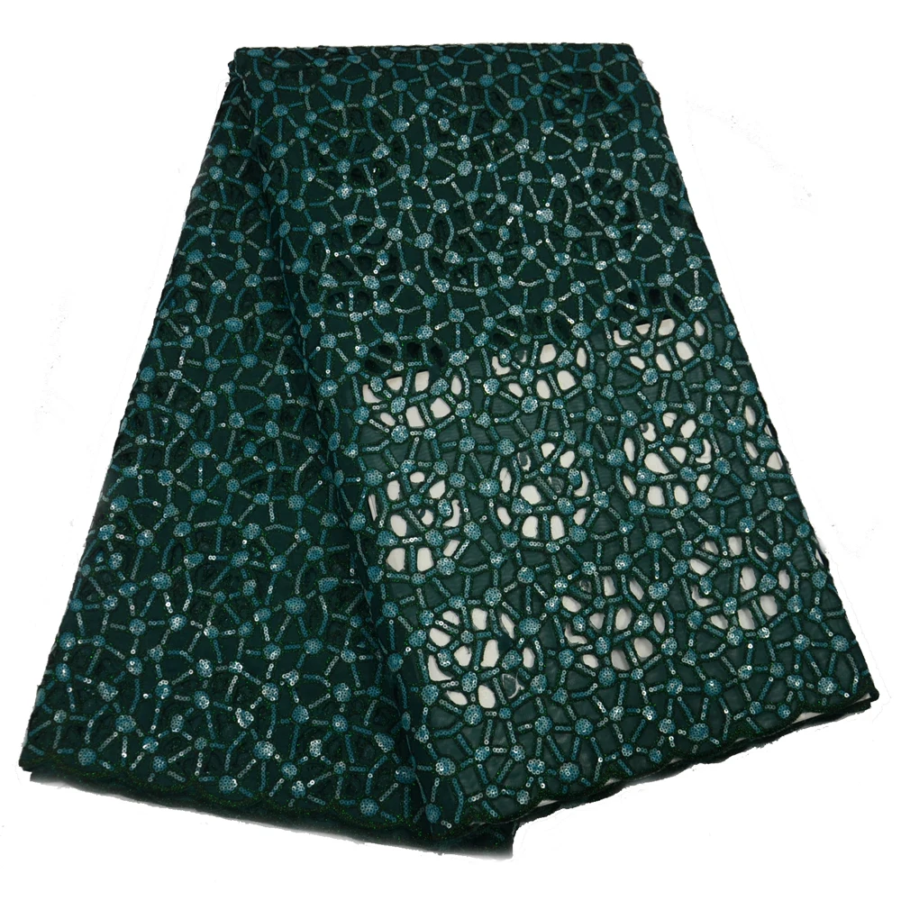 

High Quality Embroidered Sequin Dress African French Green Organza Lace Fabric X525-1